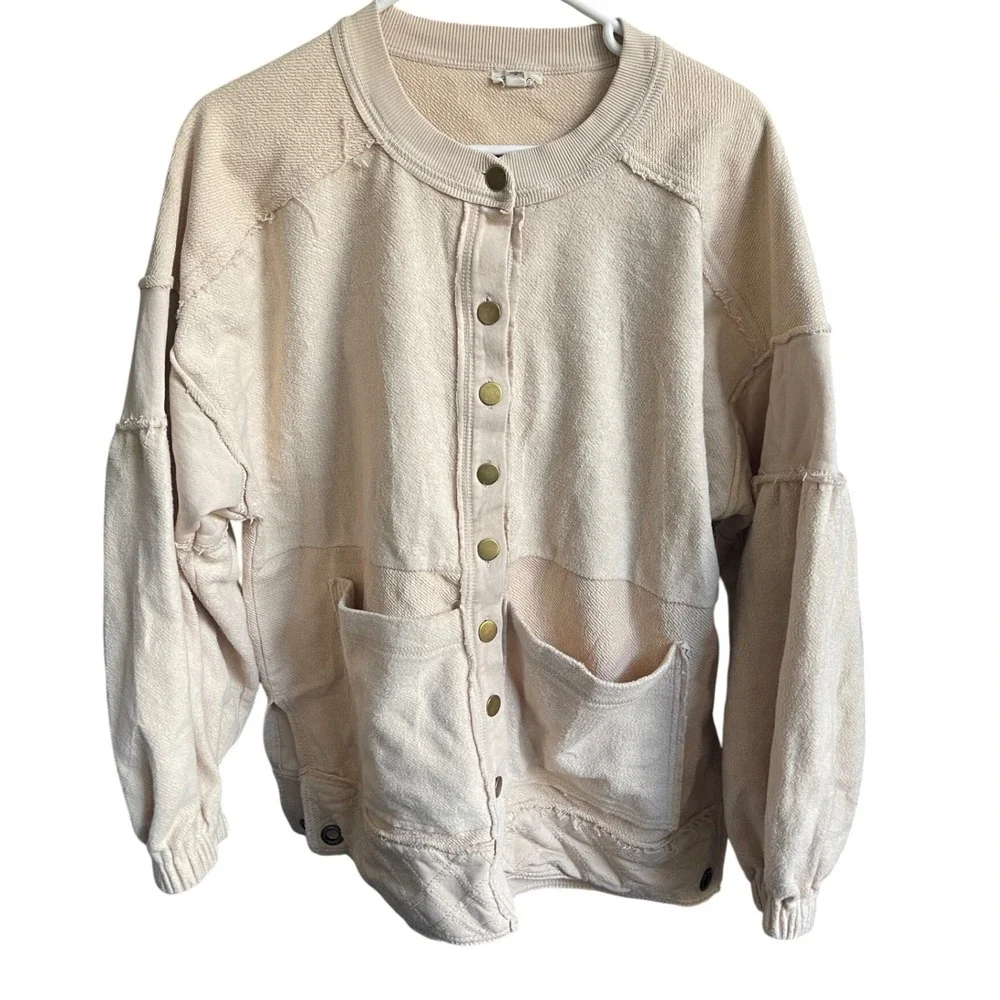Anthropologie Pilcro Button-Front Boho Cozy Cotton Shacket Cream Jacket S‎